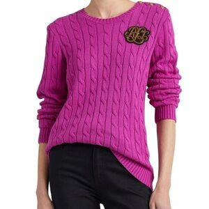 Lauren Ralph Lauren button-trim cable knit sweater in pink